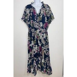 Lane Bryant Blue Floral Ruffle Chiffon High Low Tiered Dress Women Size 22/24